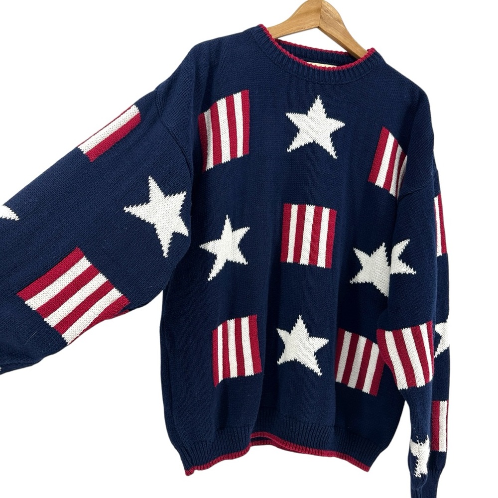 VINTAGE 90s Stars and Stripes St. Johns Bay Knit Sweater Oversized - Picture 6 of 9